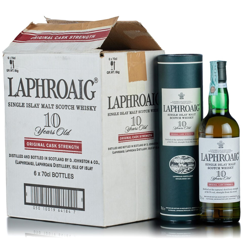 Laphroaig 10 Year Old Original Cask Strength (6x 70cl): Laphroaig 10 Year Old Original Cask Strength (6x 70cl) Region: Islay, single malt Fill Level: into neck Capsule: good condition Label: good labelling Packaging: in original carton, accompanied with or