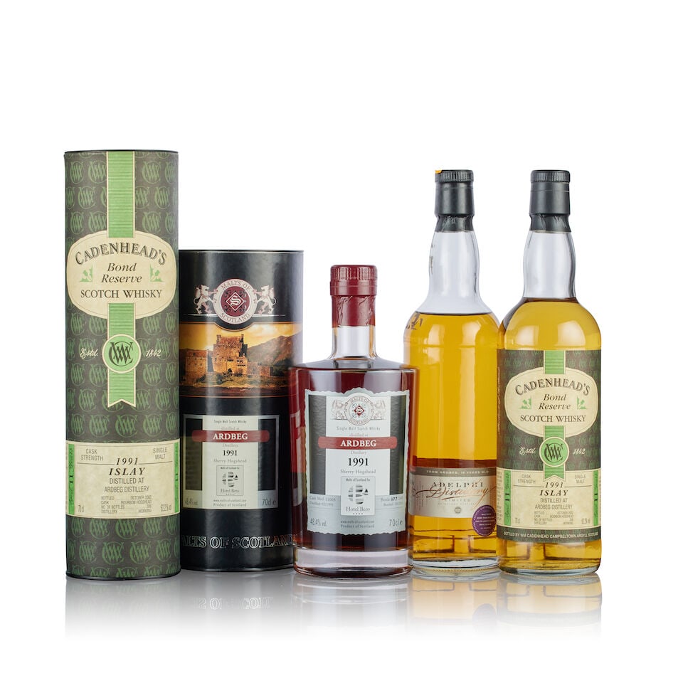 Ardbeg Malts of Scotland , 1991 (1x 70cl) Ardbeg Adelphi 18 Year Old, 1978 (1x 70cl) Ardbeg 11 ...: Ardbeg Malts of Scotland , 1991 (1x 70cl) Region: Islay, single malt Fill Level: filled to 70cl Capsule: good condition Label: good labelling Packaging: in original carton Alcohol content: 48.4% ABV N