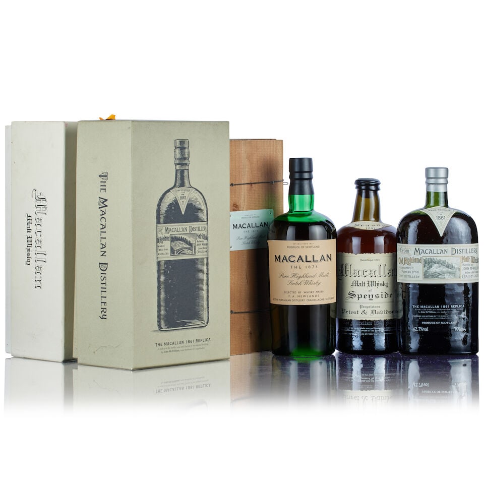 The Macallan, 1861 (1x 70cl) The Macallan Replica, 1874 (1x 70cl) The Macallan, 1841 (1x 70cl) (1 of 2)