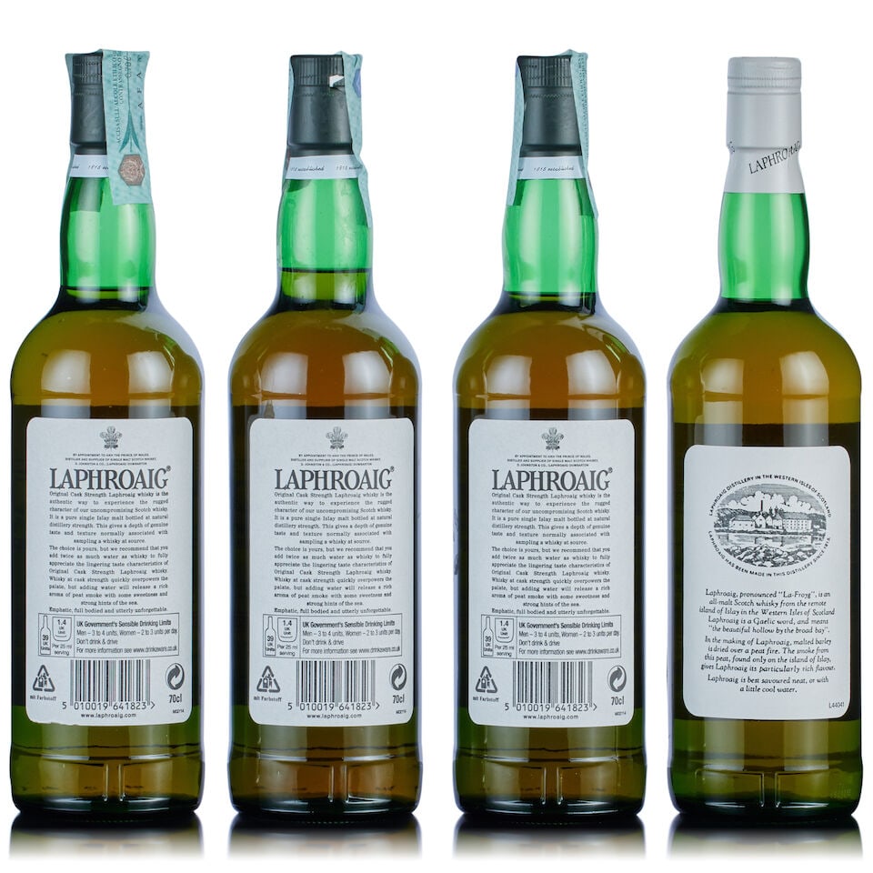 Laphroaig 10 Year Old Original Cask Strength, 2000s (3x 70cl) Laphroaig 10 Year Old Royal Warran... - 2