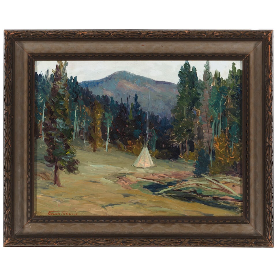 FREMONT F. ELLIS (1897-1985) Tepee at Twilight (At Dusk) 9 x 12 in. (Painted in 1927.) - 3