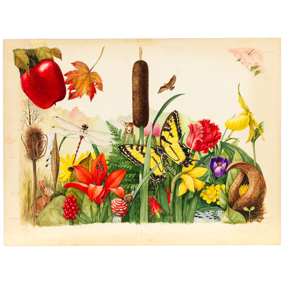 MANABU SAITO (1934-2018) Flowers and Wildlife 15 x 20 in. (1 of 2)