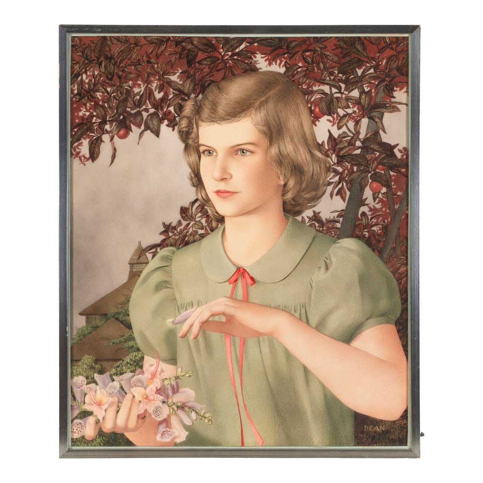 DIANE SWEET DEAN (20TH CENTURY) Girl with Flowers sight 23 1/2 x 19 1/2 in. - 3