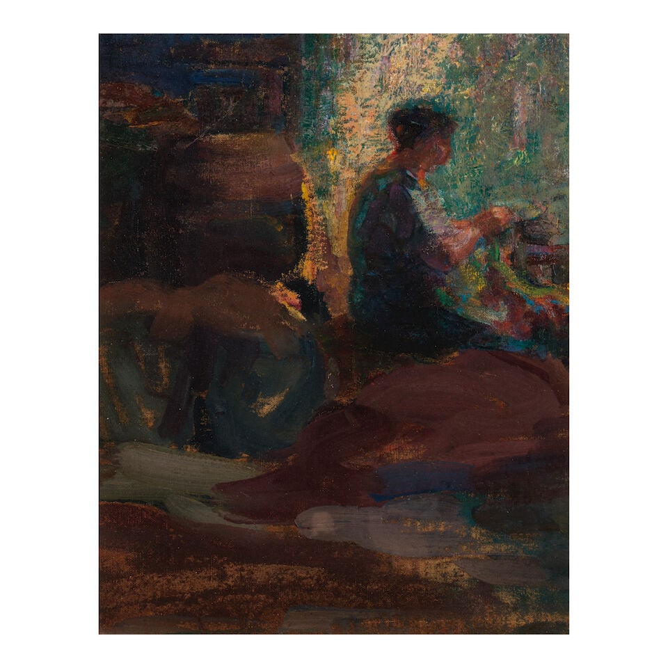MISCHA ASKENAZY (1888-1961) Man with a Drink and Woman Sewing (a double-sided work) recto image ... - 2
