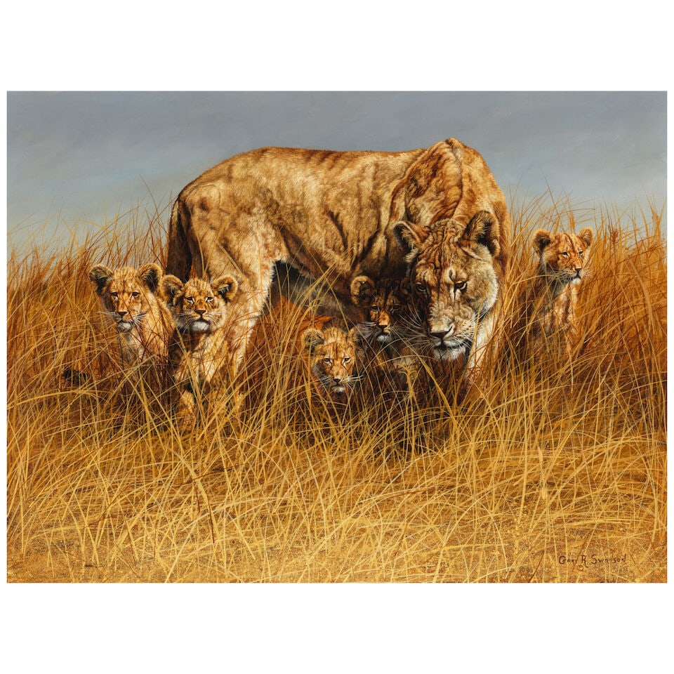 GARY R. SWANSON (BORN 1941) Lioness and Five Cubs 24 x 32 in. (1 of 3)