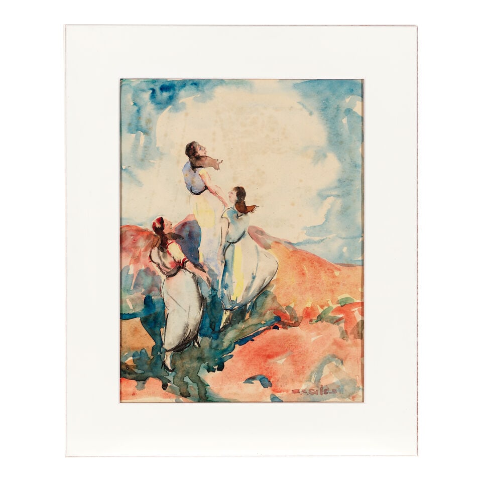 SELDEN CONNOR GILE (1877-1947) Three Women on a Hilltop and Washerwoman (a double-sided work) sh... - 2