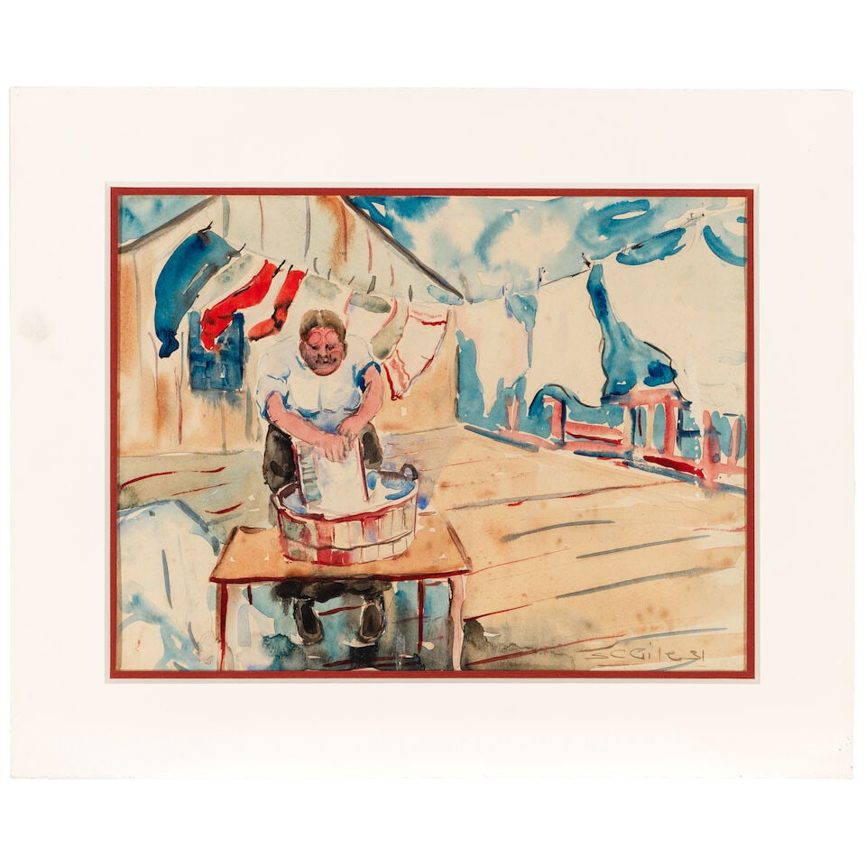 SELDEN CONNOR GILE (1877-1947) Three Women on a Hilltop and Washerwoman (a double-sided work) sh... - 4