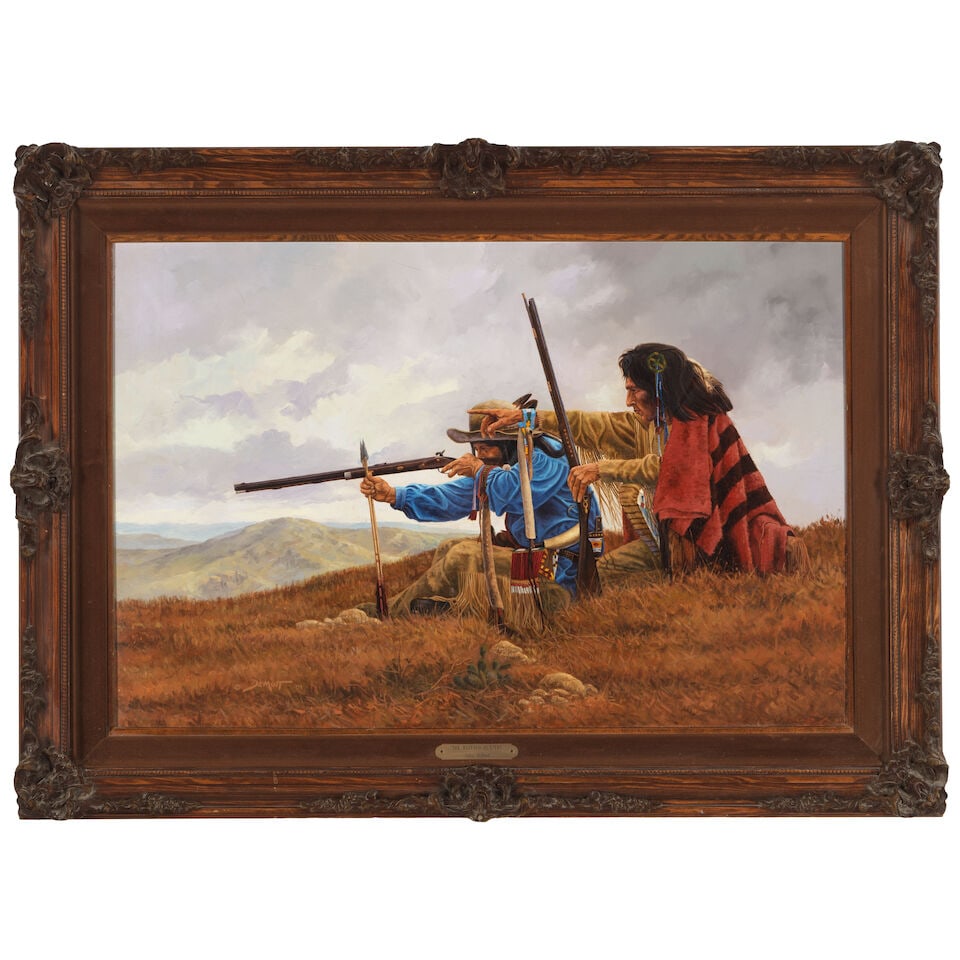 JOHN DEMOTT (BORN 1954) The Buffalo Hunters 24 x 36 in. (Painted in 1984.) - 3