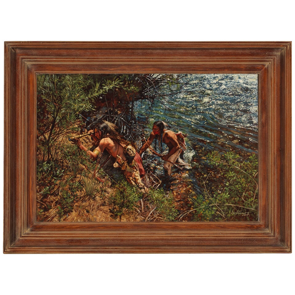 CRAIG TENNANT (BORN 1946) Tight Spot (Two Indians by A Stream) 20 x 30 in. (Painted in 1997.) - 3