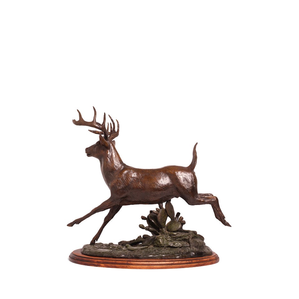 MARIO ZAMORA ALCÁNTARA (1920-2017) Running Elk 18 1/2 in. high, on a 1 in. high wood base - 2