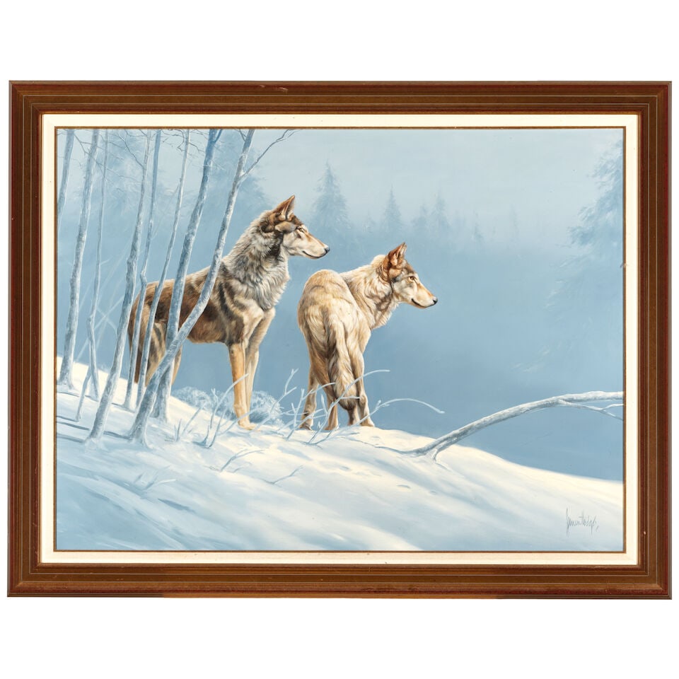 SPENCER HODGE (BORN 1943) Two Coyotes 38 x 51 in. - 3