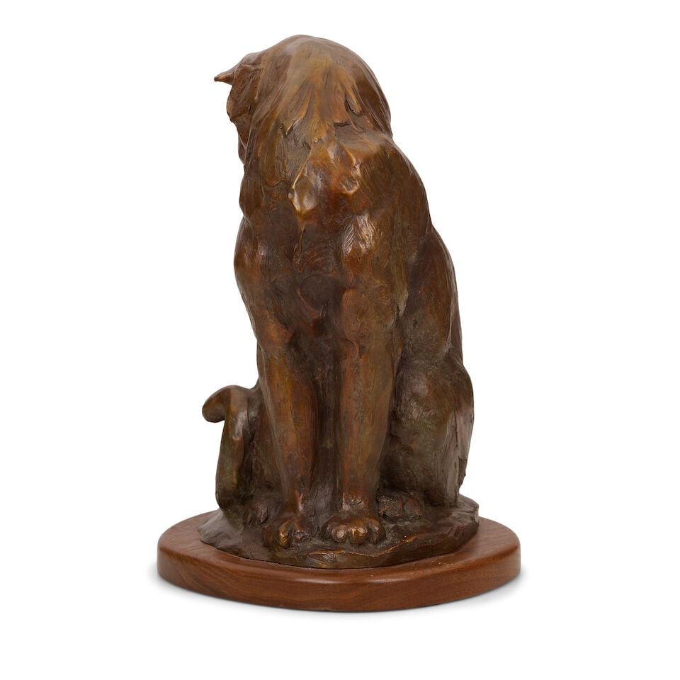 SANDY SCOTT (BORN 1943) Preening Cat 11 1/2 in. high, on a 3/4 in. high wood base - 2