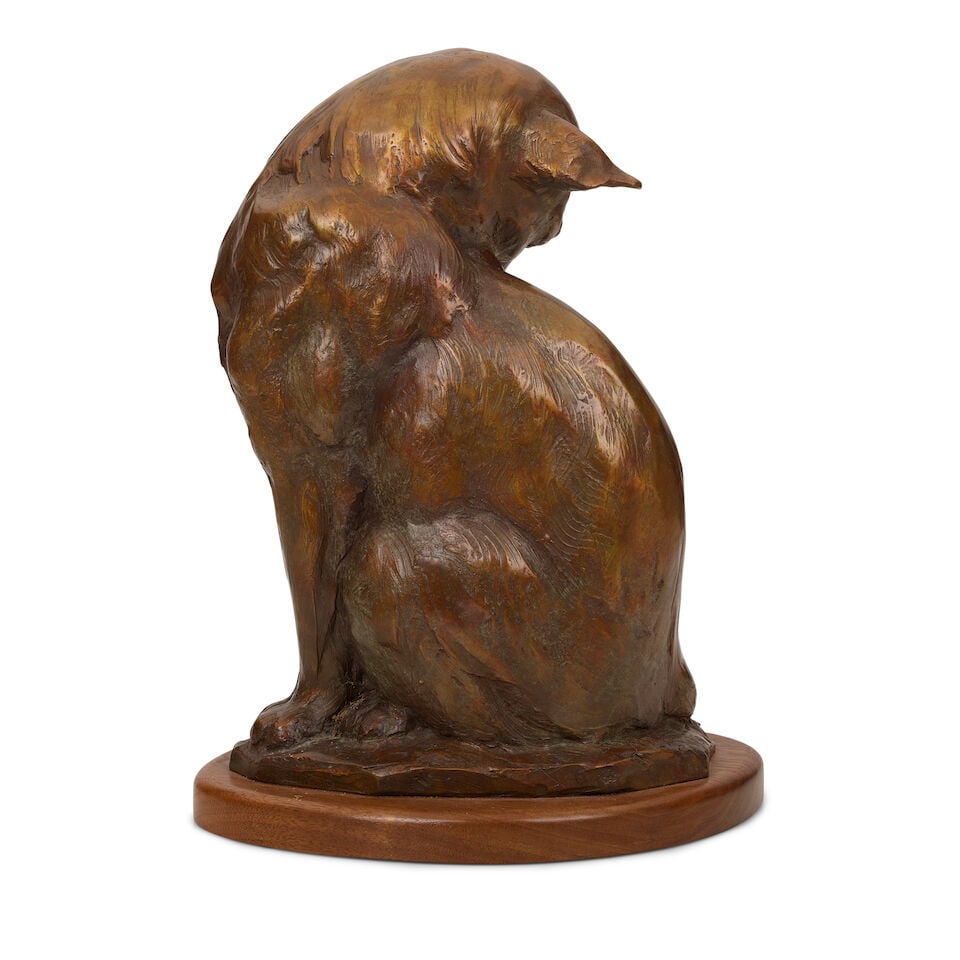 SANDY SCOTT (BORN 1943) Preening Cat 11 1/2 in. high, on a 3/4 in. high wood base - 3