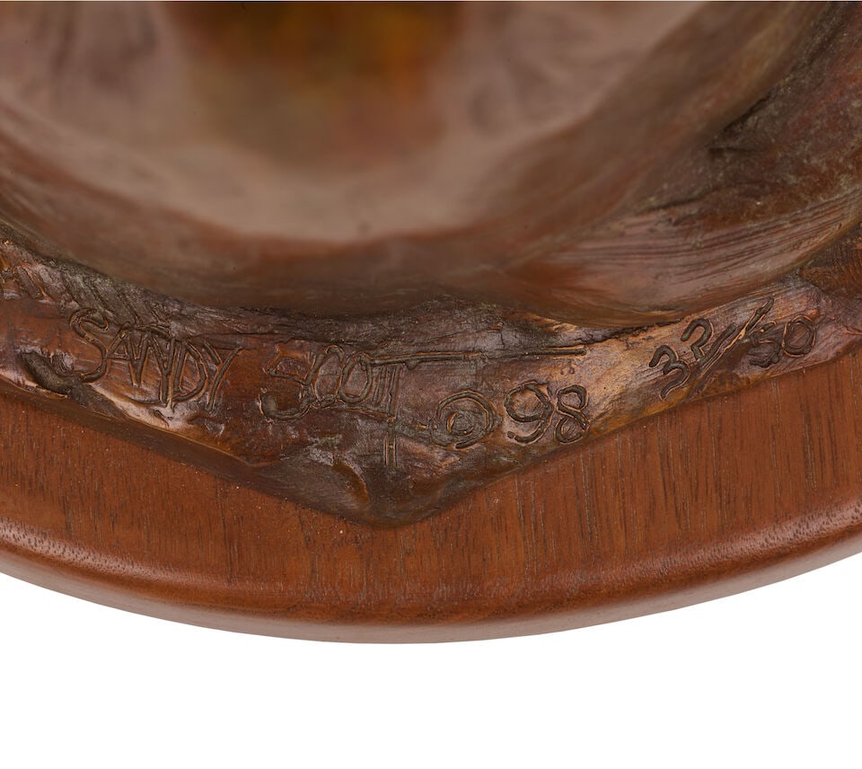 SANDY SCOTT (BORN 1943) Preening Cat 11 1/2 in. high, on a 3/4 in. high wood base - 5