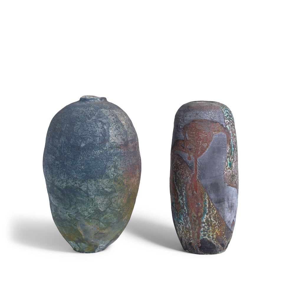 American School (20th/21st Century) Two Raku Vases 15 1/2 in. x 10 in. diameter; 15 1/2 in. x 6 ... - 3