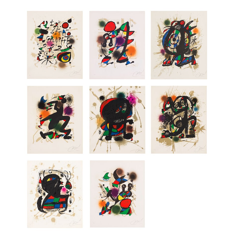 JOAN MIRÓ (1893-1983) Joan Miro Lithographe III, 1977 - suite complète signée (Mo...: JOAN MIRÓ (1893-1983) Joan Miro Lithographe III, 1977 - suite complète signée (Mourlot, 1112-1119 ; cf Cramer, 230) La suite de 8 lithographies en couleurs, à grandes marges,