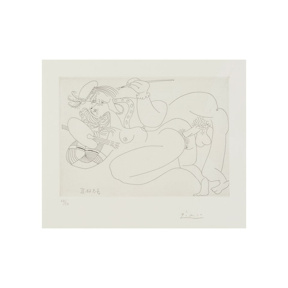 PABLO PICASSO (1881-1973) Raphaël et la Fornarina. XIV, 3 septembre 1968, 1969 (Bloch, 1789...: PABLO PICASSO (1881-1973) Raphaël et la Fornarina. XIV, 3 septembre 1968, 1969 (Bloch, 1789; Baer, 1806B) Eau-forte en noir sur vélin Signée et numérotée 44/50 Editée par