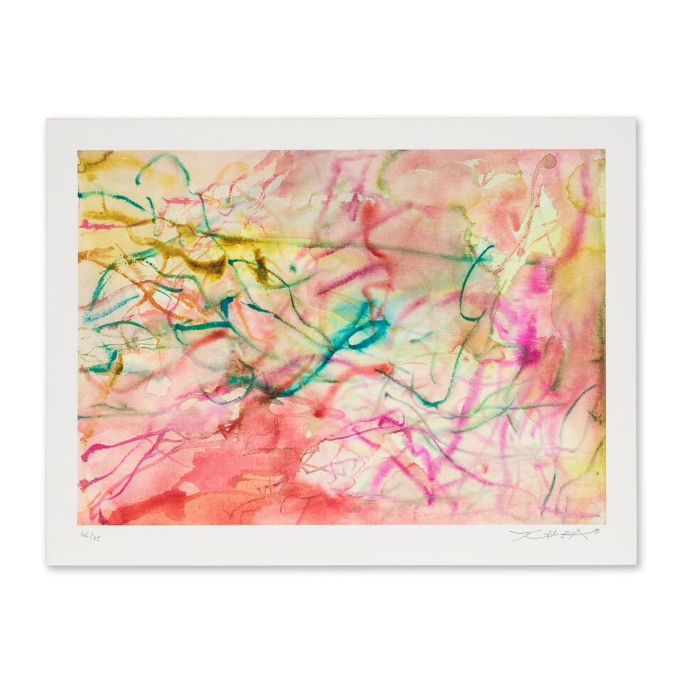 ZAO WOU-KI (1920-2013) L'encre, l'eau, l'air, la couleur, 2008 Impression pigmentaire en couleur...: ZAO WOU-KI (1920-2013) L'encre, l'eau, l'air, la couleur, 2008 Impression pigmentaire en couleurs sur vélin d'Arches Signée et numérotée 46/75 Accompagnée d'un ouvrage
