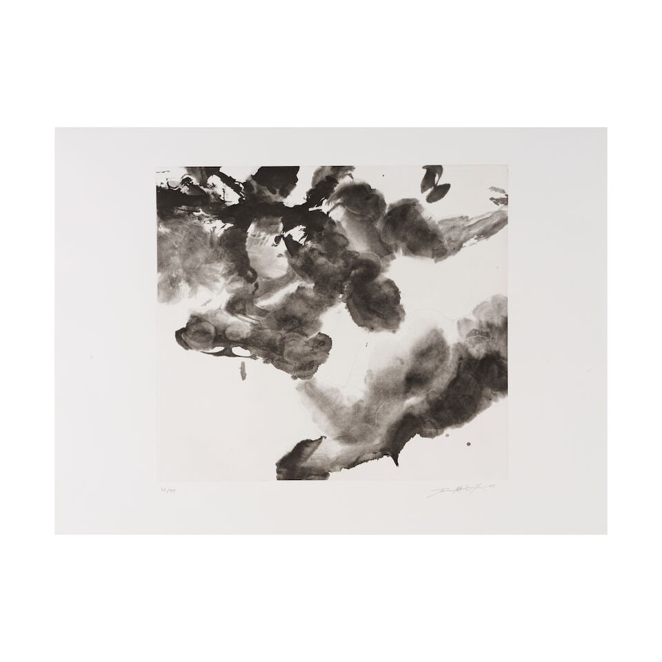 ZAO WOU-KI (1920-2013) Sans titre, 2007 Eau-forte et aquatinte en noir sur vélin BFK RivesS...: ZAO WOU-KI (1920-2013) Sans titre, 2007 Eau-forte et aquatinte en noir sur vélin BFK Rives Signée et numérotée 42/99 57 x 76 cm Black etching and aquatint on BFK Rives vellum, sign