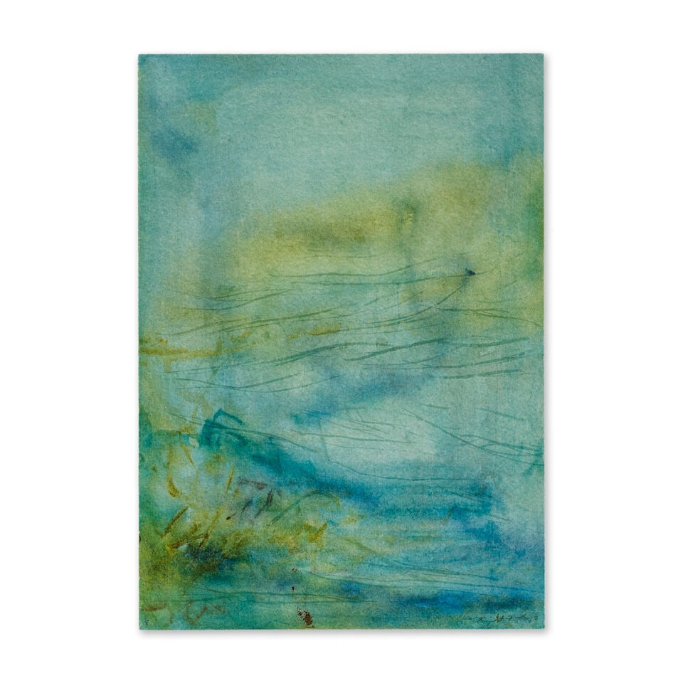 ZAO WOU-KI (1920-2013) Sans titre (Biarritz), 2013 Ouvrage intitulé Au ressac, au ressaut c...: ZAO WOU-KI (1920-2013) Sans titre (Biarritz), 2013 Ouvrage intitulé 'Au ressac, au ressaut'comprenant une impression pigmentaire sur papier Olin d'après une aquarelle sur papier Signée 