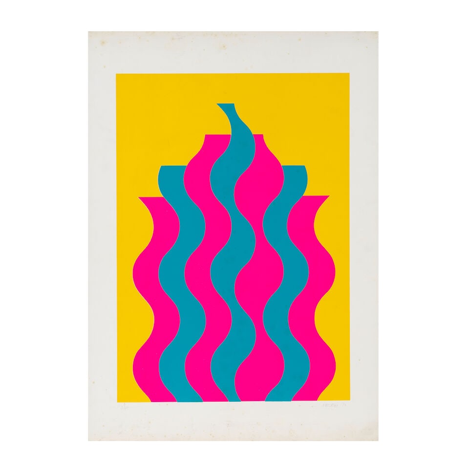 MOHAMED MELEHI (1936-2020) Flamme (sur fond jaune), 1970 Sérigraphie en couleursSigné... - 2