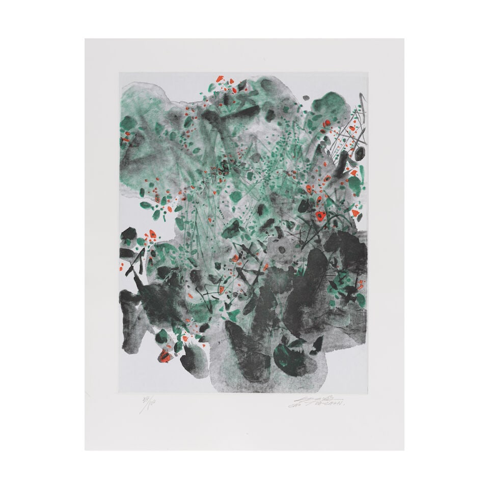CHU TEH-CHUN (1920-2014) Sans titre Gravure en noir et blanc sur Moulin du GuéSignée ...: CHU TEH-CHUN (1920-2014) Sans titre Gravure en noir et blanc sur Moulin du Gué Signée et numérotée 54/100 56,7 x 44 cm Black and white engraving on Moulin du Gué paper,