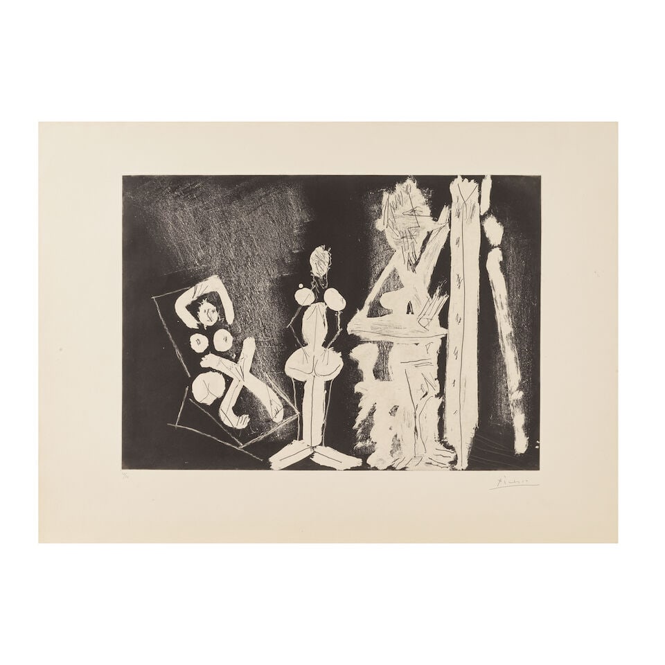 PABLO PICASSO (1881-1973) Dans l'atelier: Modèle au transat, 18 mars 1965, 1966 (Bloch, 122...: PABLO PICASSO (1881-1973) Dans l'atelier: Modèle au transat, 18 mars 1965, 1966 (Bloch, 1229; Baer, 1212B) Eau-forte et aquatinte en noir sur papier vélin Signée et numérotée 