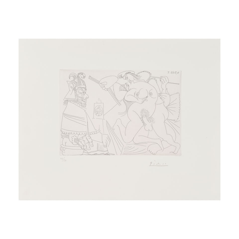PABLO PICASSO (1881-1973) Raphaël et la Fornarina. XV, 4 septembre 1968, 1969 (Bloch, 1790;...: PABLO PICASSO (1881-1973) Raphaël et la Fornarina. XV, 4 septembre 1968, 1969 (Bloch, 1790; Baer, 1807B) Eau-forte en noir sur vélin Signée et numérotée 44/50 Editée par 