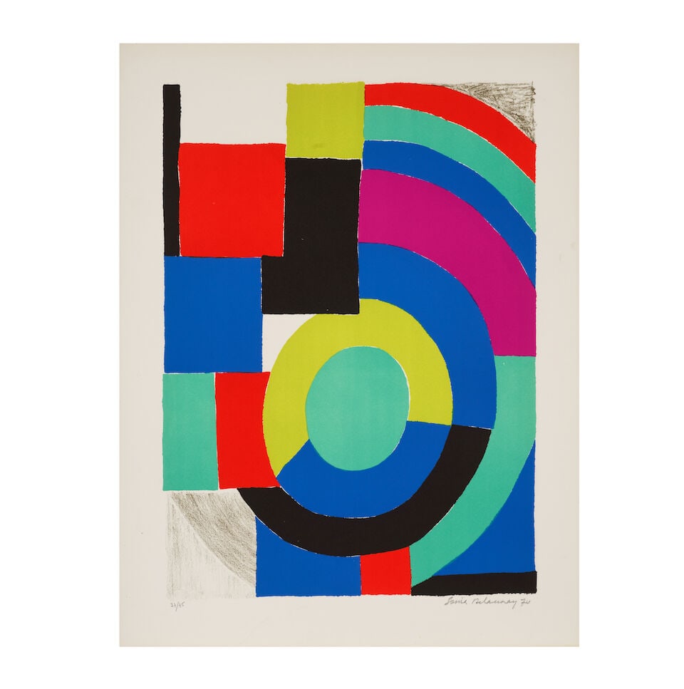 SONIA DELAUNAY (1885-1979) La verte, 1970 Lithographie en couleurs sur vélin d'ArchesSign&#...: SONIA DELAUNAY (1885-1979) La verte, 1970 Lithographie en couleurs sur vélin d'Arches Signée, datée et numérotée 37/75 65 x 50 cm Colour lithograph on Arches wove paper, signe