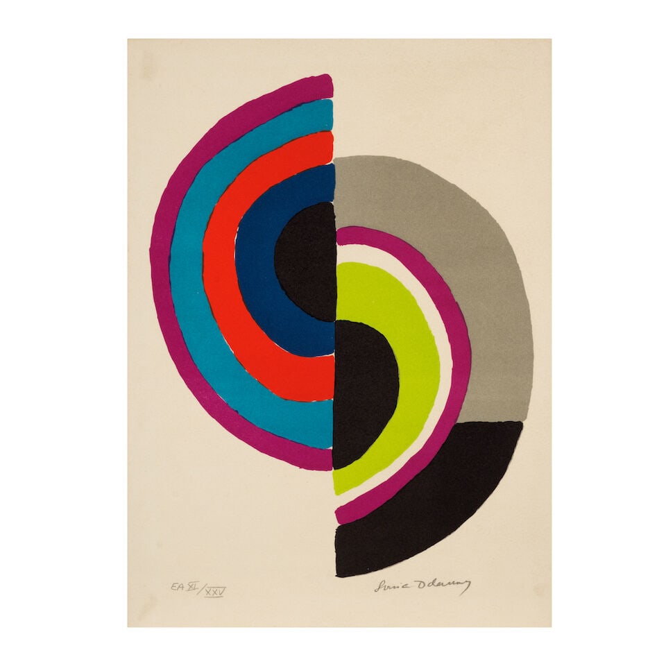 SONIA DELAUNAY (1885-1979) Petite composition, circa 1970 Lithographie en couleurs sur véli...: SONIA DELAUNAY (1885-1979) Petite composition, circa 1970 Lithographie en couleurs sur vélin Signée et numérotée « EA XI/XXV » 28 x 21,8 cm Colour lithograph, signed and 