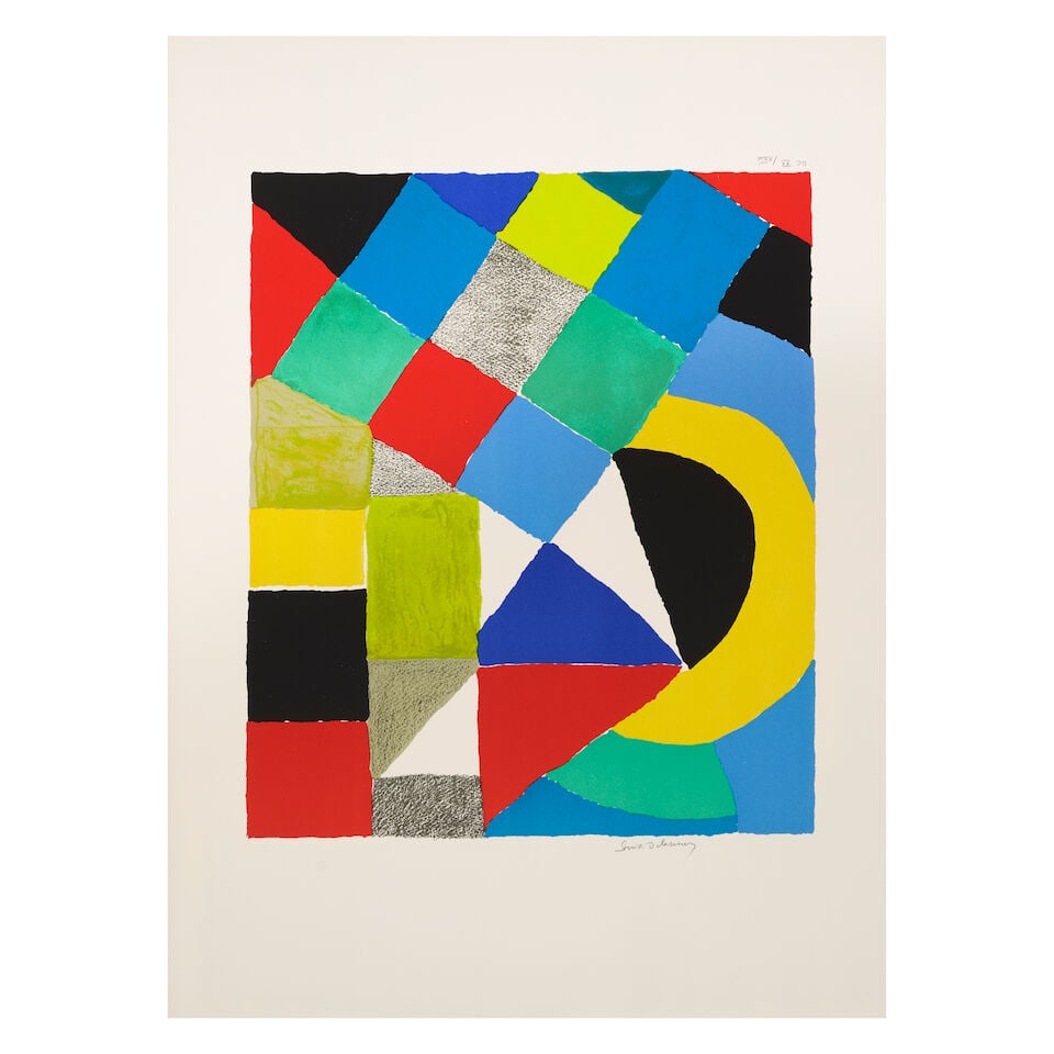 SONIA DELAUNAY (1885-1979) La lune jaune, circa 1975 Lithographie en couleurs sur vélin d'A...: SONIA DELAUNAY (1885-1979) La lune jaune, circa 1975 Lithographie en couleurs sur vélin d'Arches Signée et justifiée 'HC XX/XXV' (la justification tête-bêche, en haut de