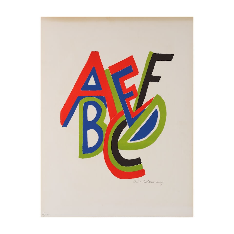 SONIA DELAUNAY (1885-1979) Abécédaire, circa 1970 Lithographie en couleurs sur vé...: SONIA DELAUNAY (1885-1979) Abécédaire, circa 1970 Lithographie en couleurs sur vélin d'Arches Signée et numérotée 1/50 65,5 x 50,5 cm Colour lithograph on Arches wove