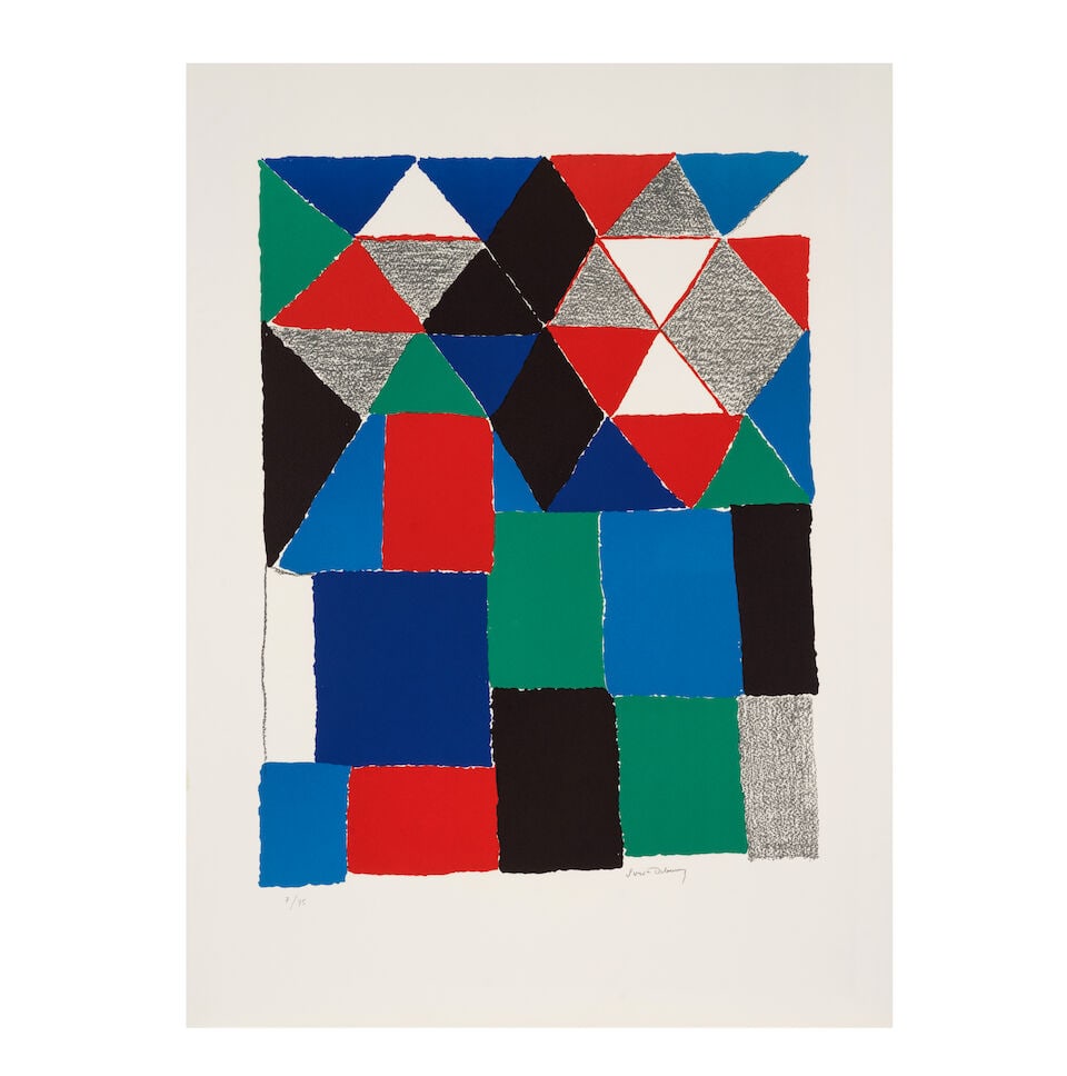 SONIA DELAUNAY (1885-1979) Scottish, circa 1970 Lithographie en couleurs sur vélin d'Arches...: SONIA DELAUNAY (1885-1979) Scottish, circa 1970 Lithographie en couleurs sur vélin d'Arches Signée et numérotée 7/75 76 x 55,7 cm Colour lithograph on Arches wove paper, signed and