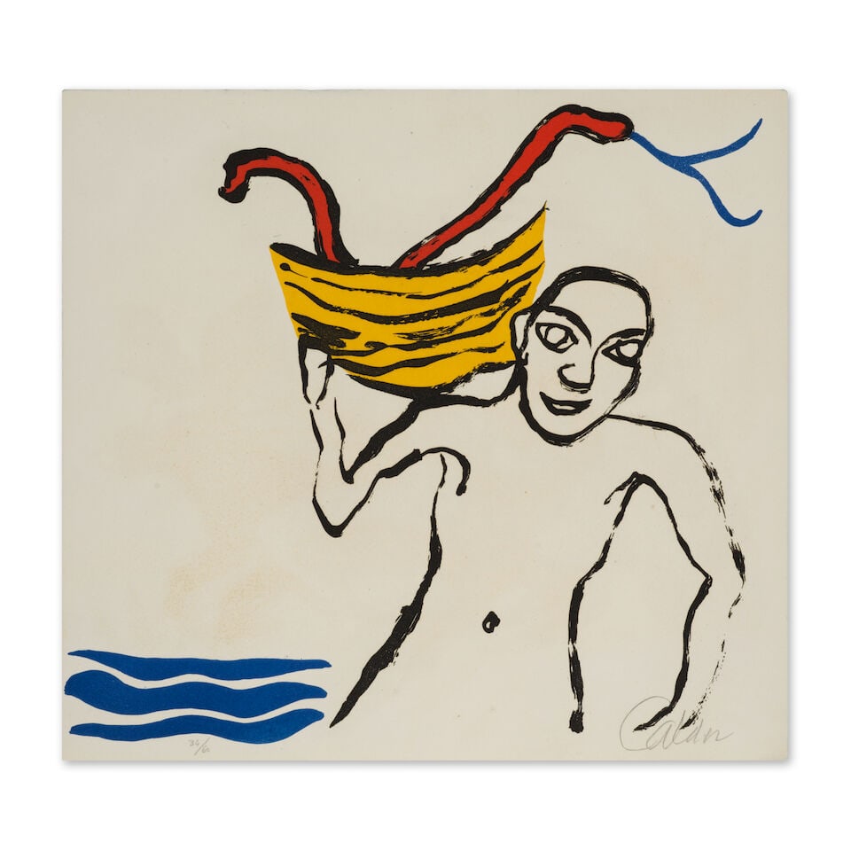 ALEXANDER CALDER (1898-1976) Le Serpent, 1976 Planche issue de l'ouvrage « Le Sacrilèg...: ALEXANDER CALDER (1898-1976) Le Serpent, 1976 Planche issue de l'ouvrage « Le Sacrilège d'Alan Kent » Aquatinte en couleurs sur vélin de BFK Rives Signée et numéroté