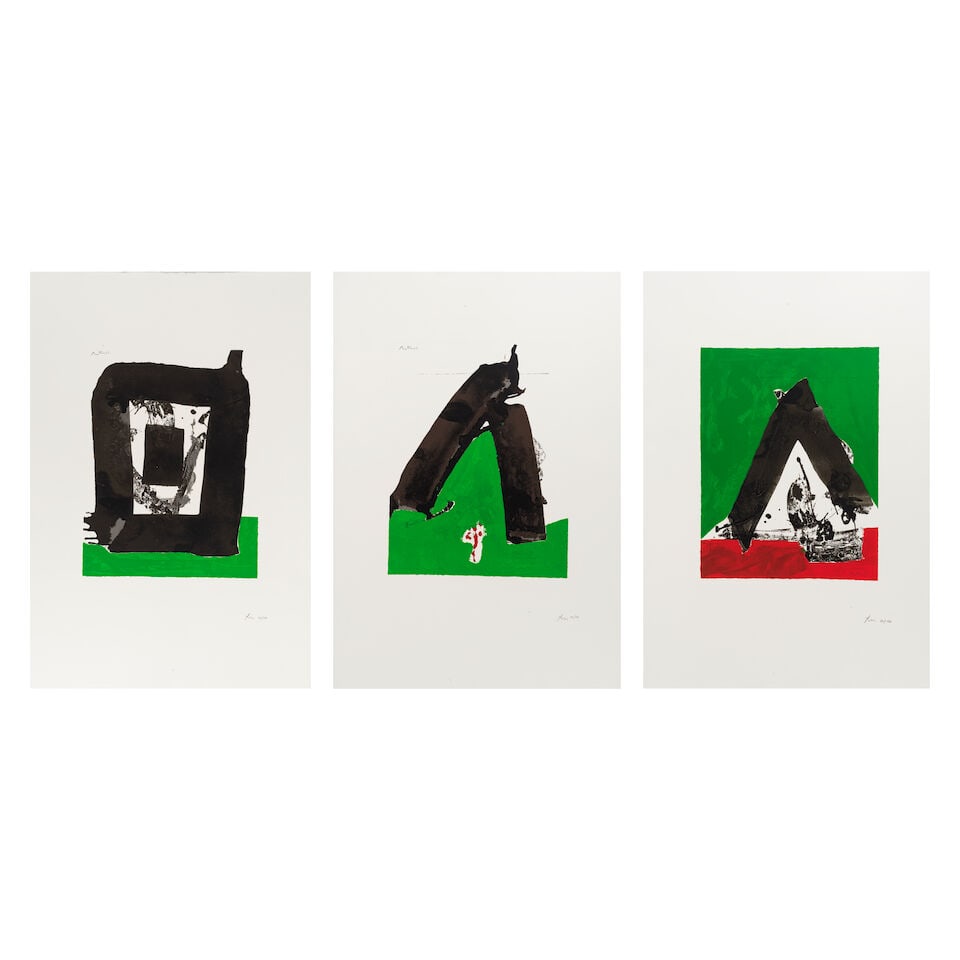 ROBERT MOTHERWELL (1915-1991) The Basque Suite : Untitled 1971 (Engberg & Banach 84,86,88 ; Belk...: ROBERT MOTHERWELL (1915-1991) The Basque Suite : Untitled 1971 (Engberg & Banach 84,86,88 ; Belknap, 55,57,59) Trois sérigraphie en couleurs sur papier J.B. Green Chaque monogrammée et sign&