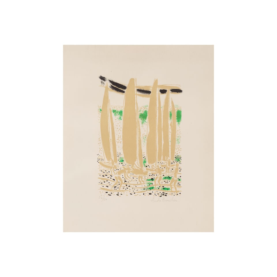 ANDRE BRASILIER (NE EN 1929) Petites régates, 1969 (Le Pichon, 33)Lithographie en couleurs ...: ANDRE BRASILIER (NE EN 1929) Petites régates, 1969 (Le Pichon, 33) Lithographie en couleurs Signée et numérotée 26/50 38 x 31 cm Colour lithograph, signed and numbered 26/50 Lot