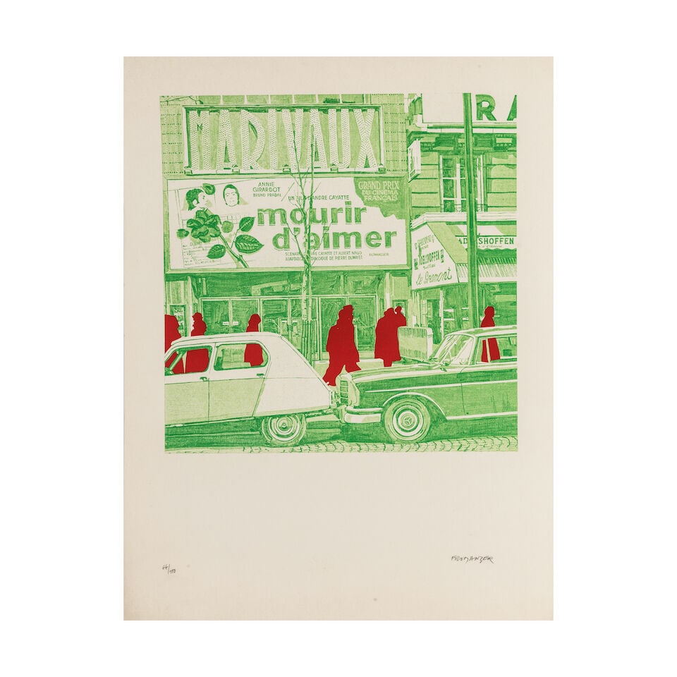 GERARD FROMANGER (1939-2021) Mourir d'aimer Marivaux, 1971 Sérigraphie en couleurs sur papi...: GERARD FROMANGER (1939-2021) Mourir d'aimer Marivaux, 1971 Sérigraphie en couleurs sur papier vélin Tirée de la série de toiles Boulevard des Italiens, plus particulièrement