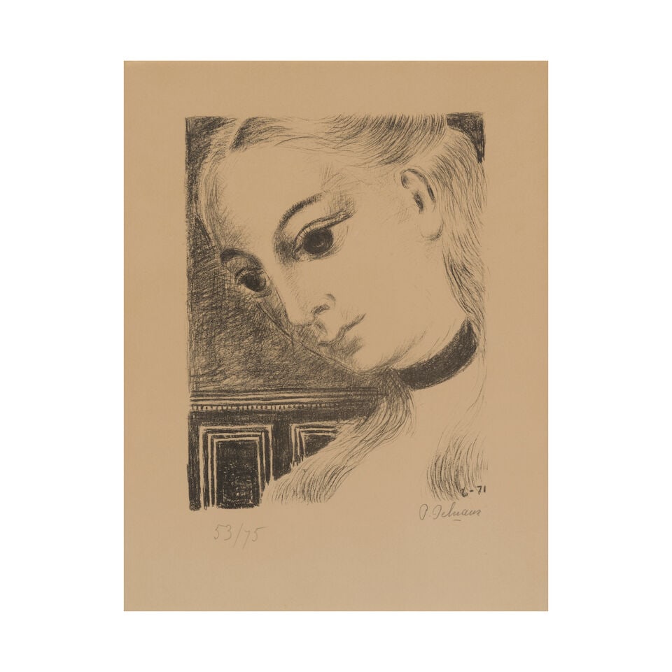PAUL DELVAUX (1897-1994) Anne de profil, 1971 (Mira Jacob, 46; Cahier Paul Delvaux n°3, 40...: PAUL DELVAUX (1897-1994) Anne de profil, 1971 (Mira Jacob, 46; Cahier Paul Delvaux n°3, 40) Lithographie en noir sur papier Arches Date dans la pierre en bas à droite 6-71, pierre effacé