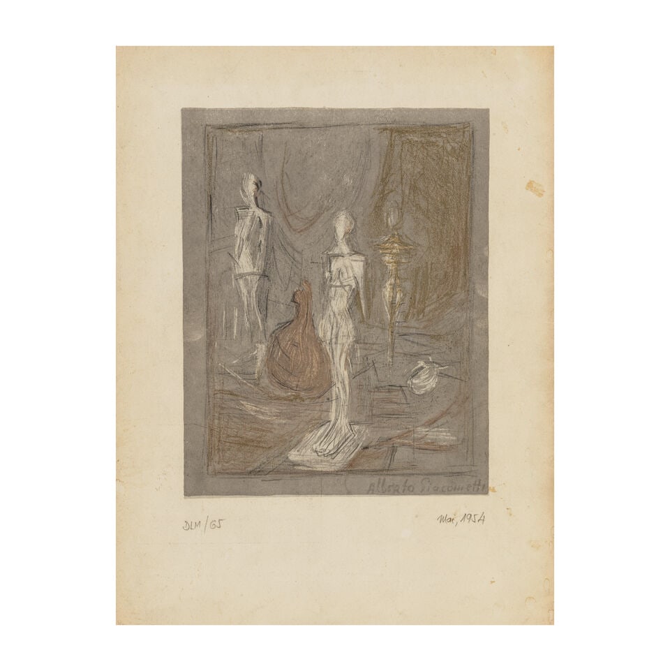 ALBERTO GIACOMETTI (1901-1966) Derrière le miroir 65, 1954 Lithographie en couleurs tir...: ALBERTO GIACOMETTI (1901-1966) Derrière le miroir 65, 1954 Lithographie en couleurs tirée de la revue éponyme Signée dans la planche, datée « mai 1954 » et