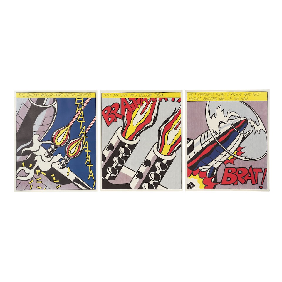 ROY LICHTENSTEIN (1923-1997) As I Opened Fire (triptyque), 1966 (Corlett App.5)Trois offsets en ... - 2
