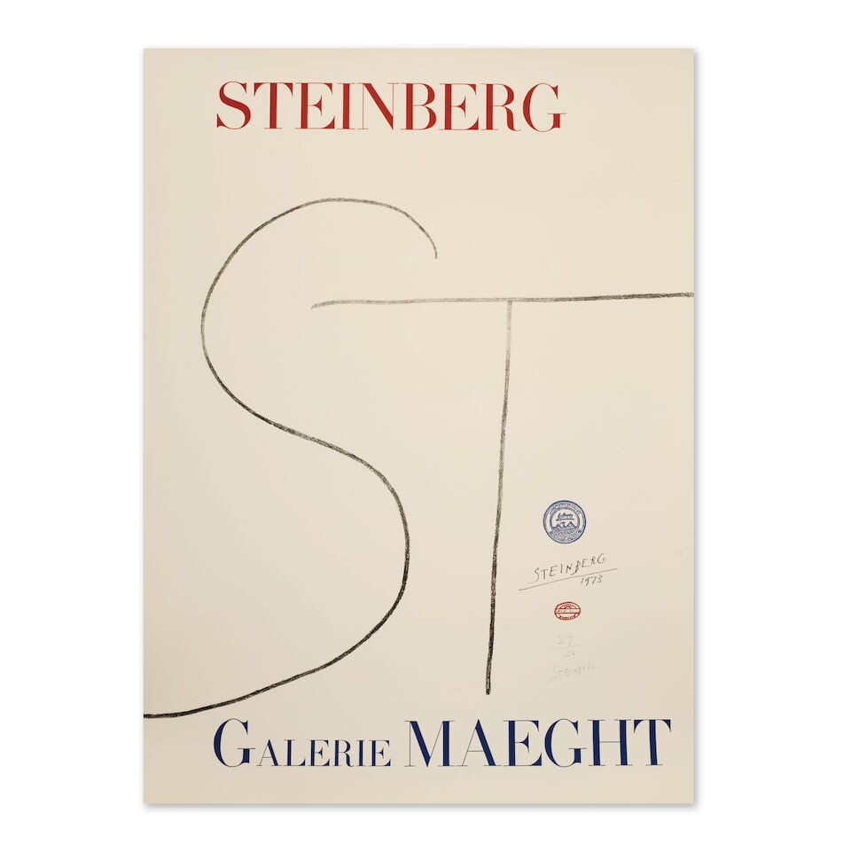 SAUL STEINBERG (1914-1999) Galerie Maeght 1973 Lithographie en couleursSignée et numér...: SAUL STEINBERG (1914-1999) Galerie Maeght 1973 Lithographie en couleurs Signée et numérotée 27/30 Editée et imprimée par Galerie Maeght, Paris 116,5 x 159,5 cm Color