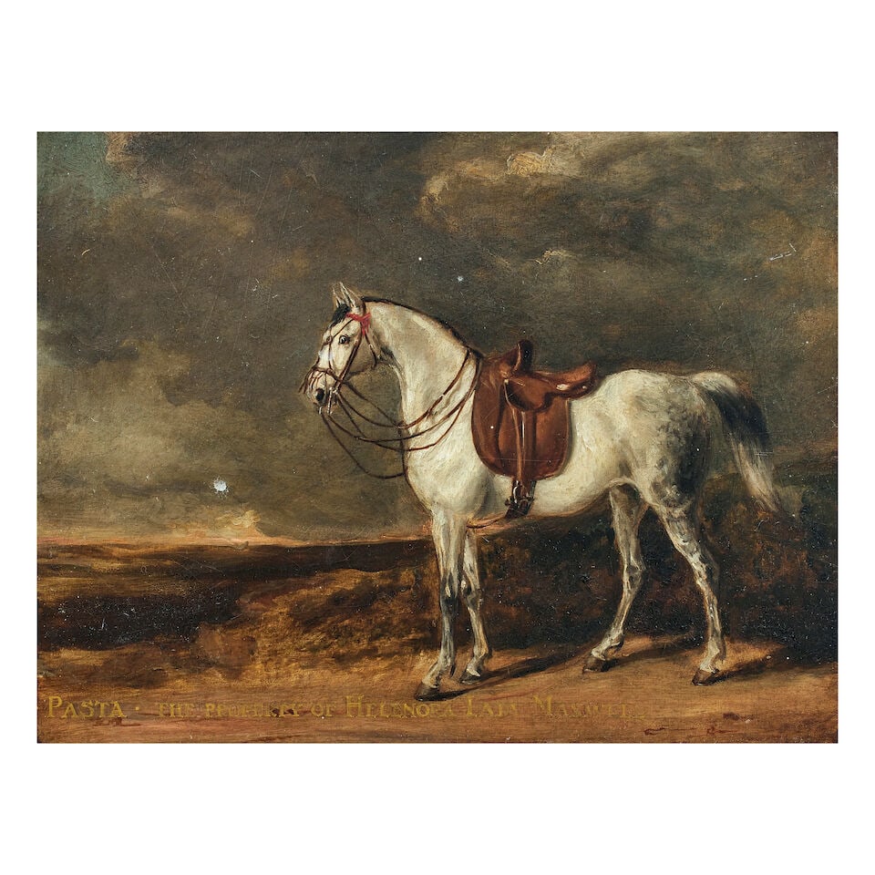 British School, (19th Century) A portrait of the horse 'PASTA' in a landscape: British School, (19th Century) A portrait of the horse 'PASTA' in a landscape inscribed 'PASTA. The Property of Helenora Lady Maxwell' (lower edge) oil on board 27 x 34cm (10 5/8 x 13 3/8in). For