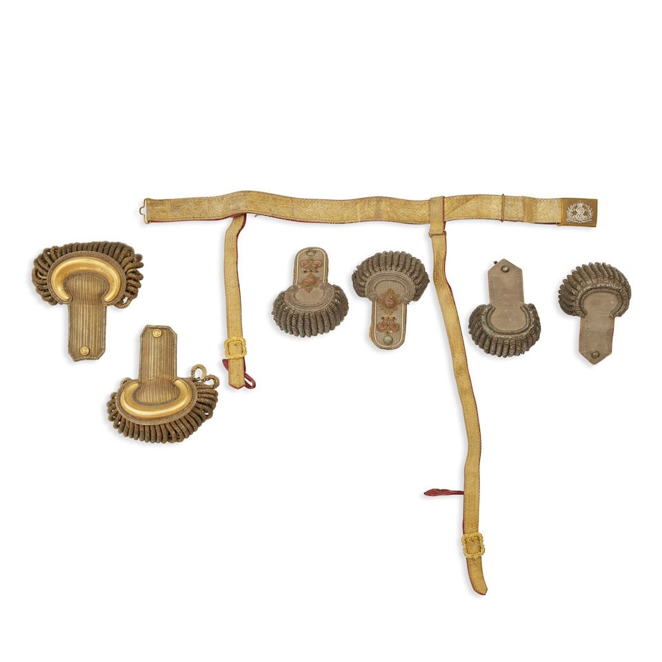 An Officer's silver and ormolu mounted cross belt and pouch (qty) - 3