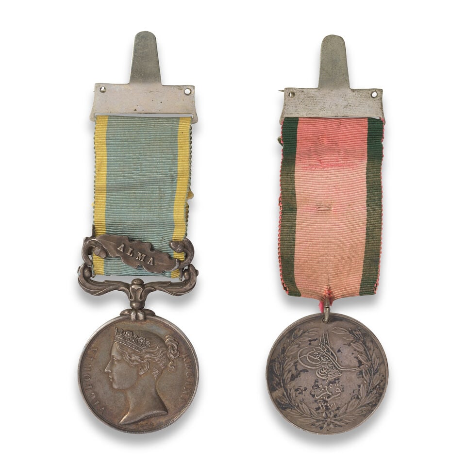 The Pair of medals to Private J. Talbot, Grenadier Guards,: The Pair of medals to Private J. Talbot, Grenadier Guards, Crimea 1854-56, 1 clasp, Alma (J. Talbott. Grenadier Gds) officially impressed; Turkish Crimea 1855, Sardinian issue, Very fine. (2) For