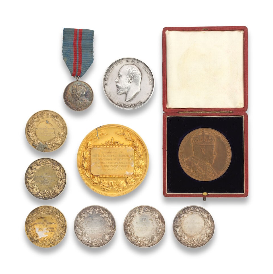 An assortment of Prize Medals and Royal medals,: An assortment of Prize Medals and Royal medals, The Veitch Memorial Medal, silver-gilt (Awarded to The Rt Hon Sir Herbert Maxwell Kt in recognition of his Writing, Paintings and Other Works for