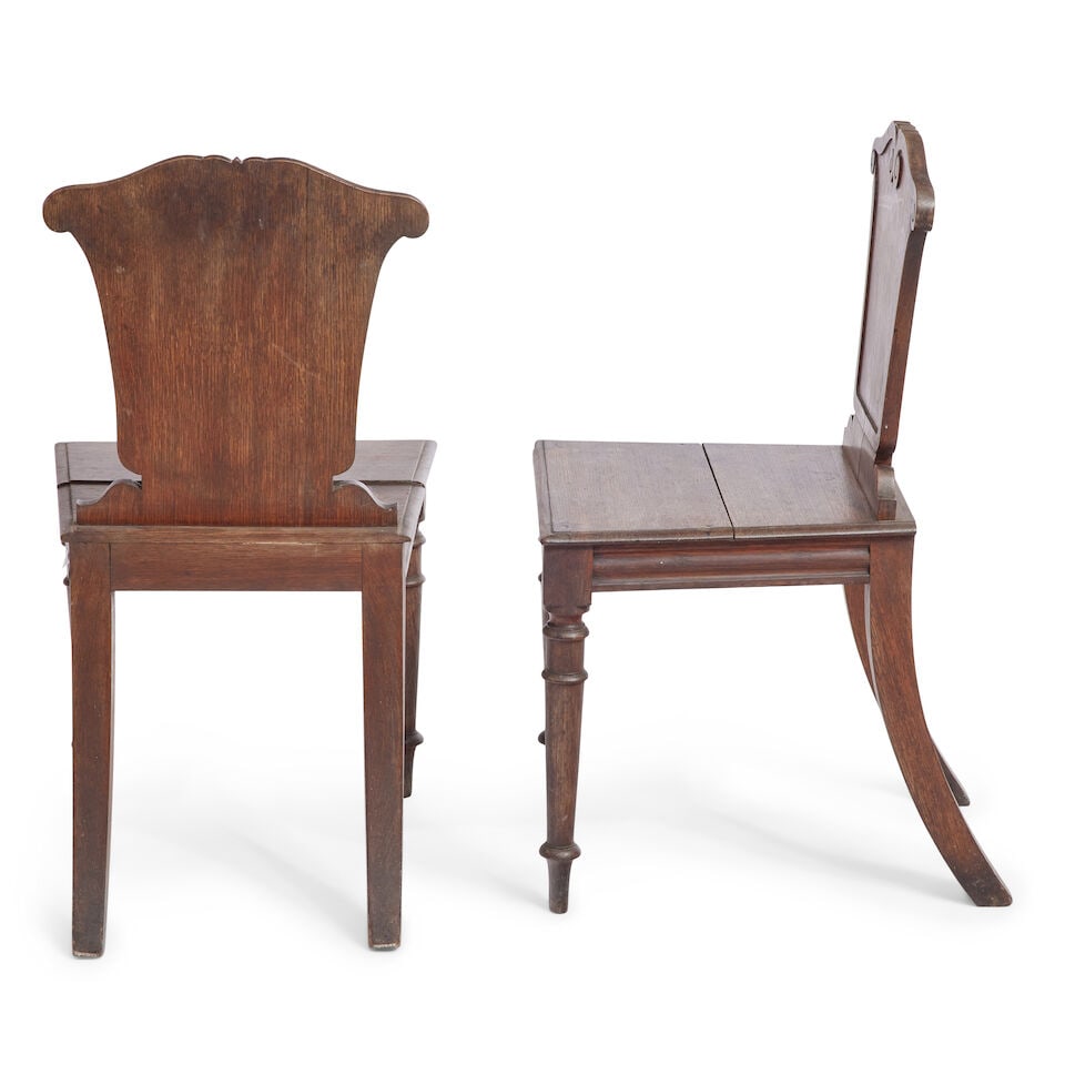 A pair of Regency oak hall chairs Second quarter 19th century (2) - 2