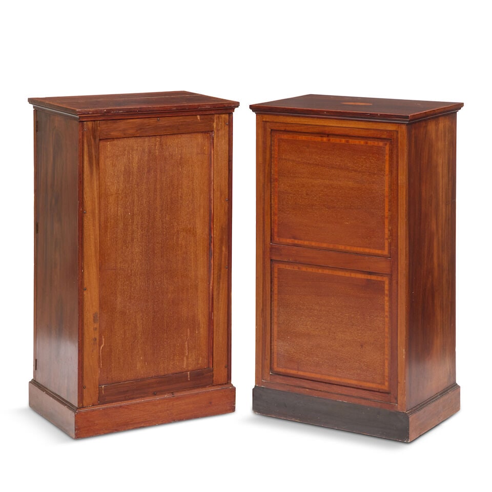 A pair of Edwardian mahogany, satinwood banded and boxwood strung Wellington chests Late 19th / ... - 2