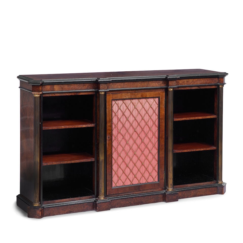 An early Victorian burr walnut, ebonised and gilt-brass mounted bookcase Second quarter 19th cen... - 2