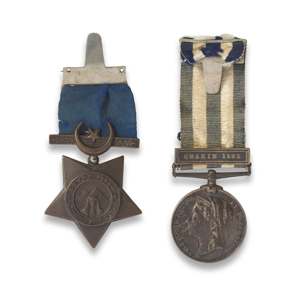 The Pair of medals to Private T. White, Grenadier Guards,: The Pair of medals to Private T. White, Grenadier Guards, Egypt 1882-89, undated reverse, 1 clasp, Suakin 1885 (7823 Pte T. White. 2/Grenr Gds); Khedive's Star, dated 1884-6, Some edge bruising and