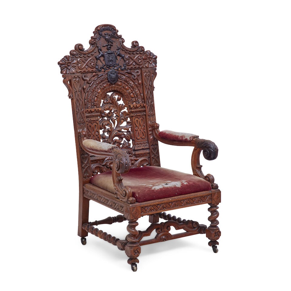 A Victorian carved oak wainscot armchair Third quarter 19th century, in the 17th century style - 2